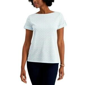 Charter Club Petite Embroidered Top Light Pool Blue CMB PM